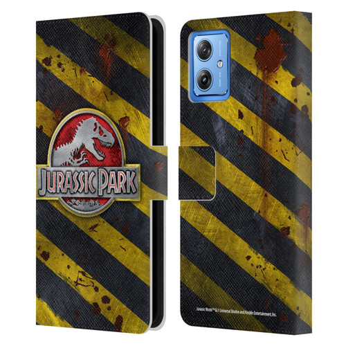 Jurassic Park Logo Distressed Look Crosswalk Leather Book Wallet Case Cover For Motorola Moto G54 5G