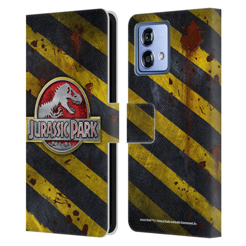 Jurassic Park Logo Distressed Look Crosswalk Leather Book Wallet Case Cover For Motorola Moto G84 5G