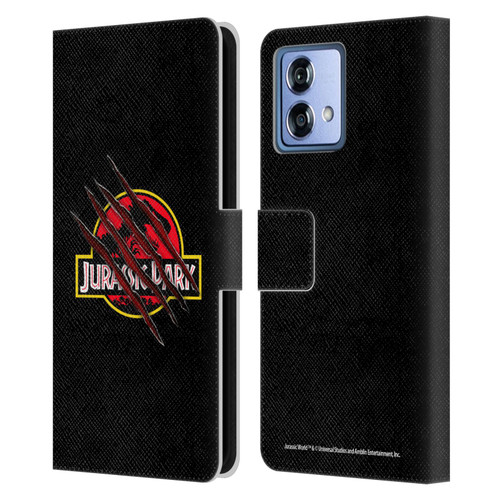 Jurassic Park Logo Plain Black Claw Leather Book Wallet Case Cover For Motorola Moto G84 5G