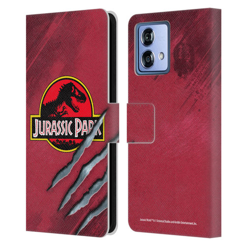 Jurassic Park Logo Red Claw Leather Book Wallet Case Cover For Motorola Moto G84 5G