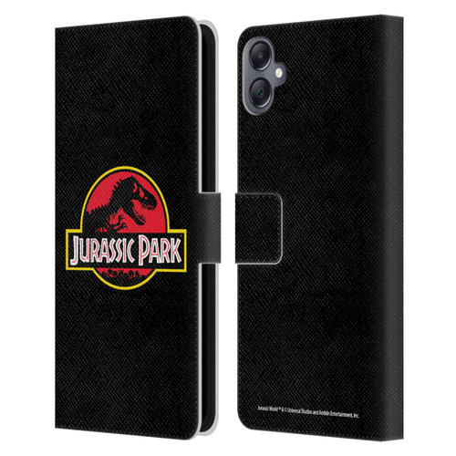 Jurassic Park Logo Plain Black Leather Book Wallet Case Cover For Samsung Galaxy A05