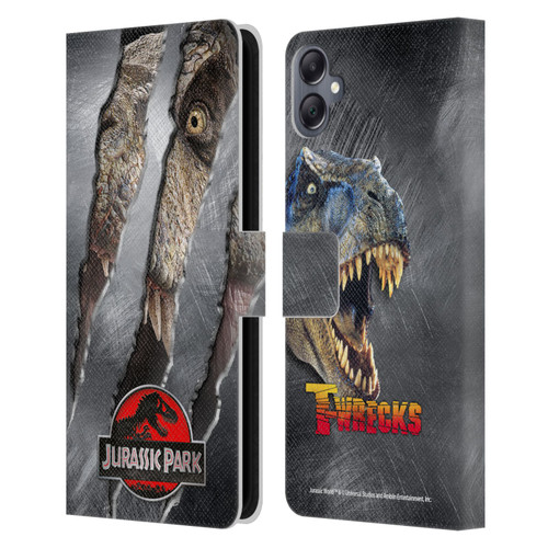 Jurassic Park Logo T-Rex Claw Mark Leather Book Wallet Case Cover For Samsung Galaxy A05