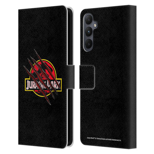 Jurassic Park Logo Plain Black Claw Leather Book Wallet Case Cover For Samsung Galaxy A05s
