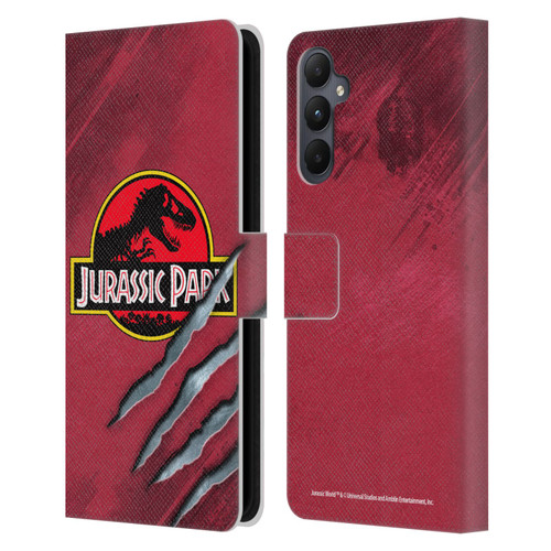 Jurassic Park Logo Red Claw Leather Book Wallet Case Cover For Samsung Galaxy A05s