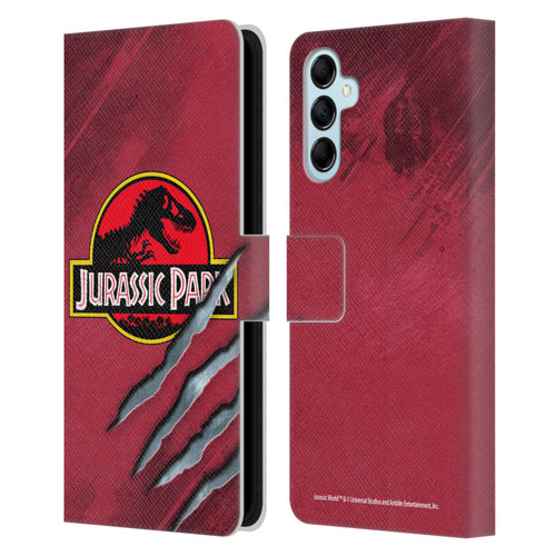 Jurassic Park Logo Red Claw Leather Book Wallet Case Cover For Samsung Galaxy M14 5G
