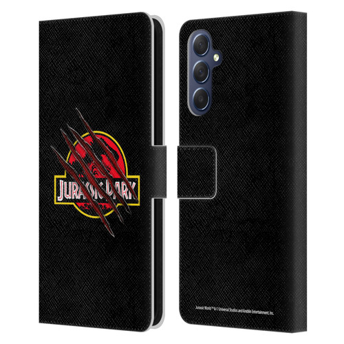 Jurassic Park Logo Plain Black Claw Leather Book Wallet Case Cover For Samsung Galaxy M54 5G