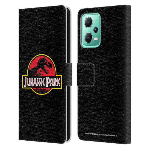 Jurassic Park Logo Plain Black Leather Book Wallet Case Cover For Xiaomi Redmi Note 12 5G
