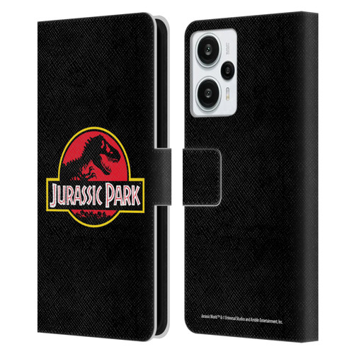 Jurassic Park Logo Plain Black Leather Book Wallet Case Cover For Xiaomi Redmi Note 12T