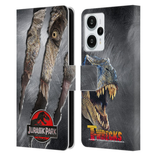 Jurassic Park Logo T-Rex Claw Mark Leather Book Wallet Case Cover For Xiaomi Redmi Note 12T