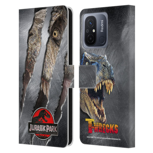 Jurassic Park Logo T-Rex Claw Mark Leather Book Wallet Case Cover For Xiaomi Redmi 12C