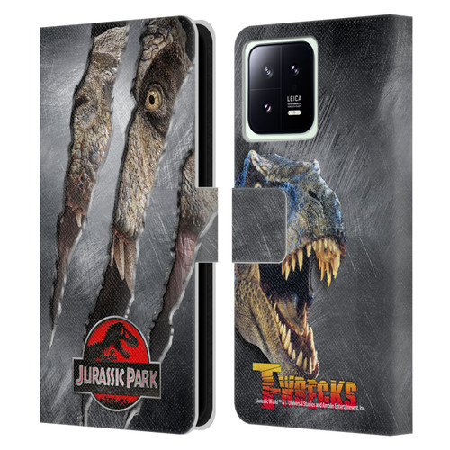 Jurassic Park Logo T-Rex Claw Mark Leather Book Wallet Case Cover For Xiaomi 13 5G
