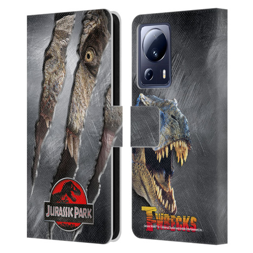 Jurassic Park Logo T-Rex Claw Mark Leather Book Wallet Case Cover For Xiaomi 13 Lite 5G