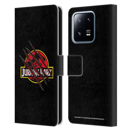 Jurassic Park Logo Plain Black Claw Leather Book Wallet Case Cover For Xiaomi 13 Pro 5G