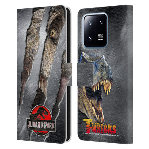 Jurassic Park Logo T-Rex Claw Mark Leather Book Wallet Case Cover For Xiaomi 13 Pro 5G