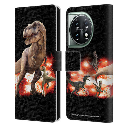 Jurassic World Key Art T-Rex VS. Velociraptors Leather Book Wallet Case Cover For OnePlus 11 5G