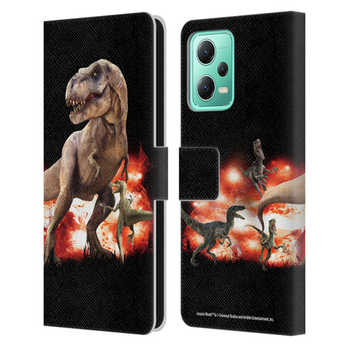 Jurassic World Key Art T-Rex VS. Velociraptors Leather Book Wallet Case Cover For Xiaomi Redmi Note 12 5G