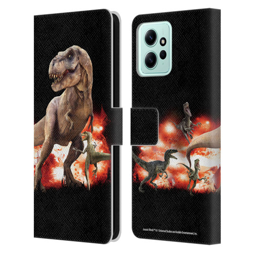 Jurassic World Key Art T-Rex VS. Velociraptors Leather Book Wallet Case Cover For Xiaomi Redmi 12