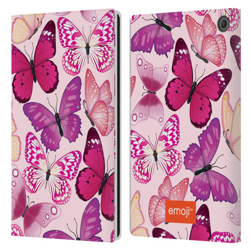 emoji® Butterflies Pink And Purple Leather Book Wallet Case Cover For Amazon Fire Max 11 2023