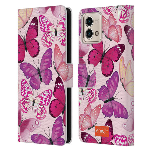 emoji® Butterflies Pink And Purple Leather Book Wallet Case Cover For Motorola Moto G Stylus 5G 2023