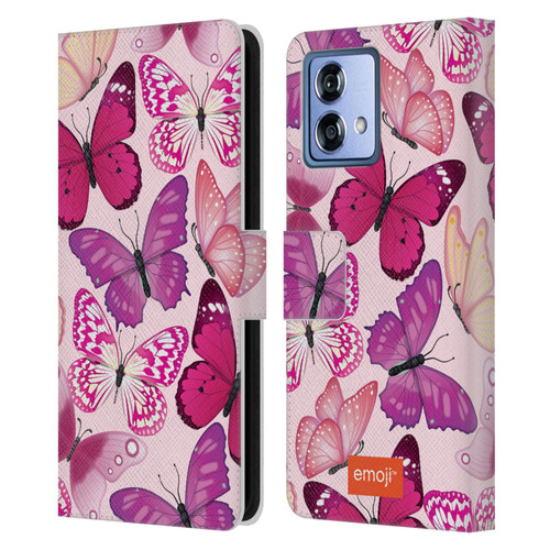 emoji® Butterflies Pink And Purple Leather Book Wallet Case Cover For Motorola Moto G84 5G