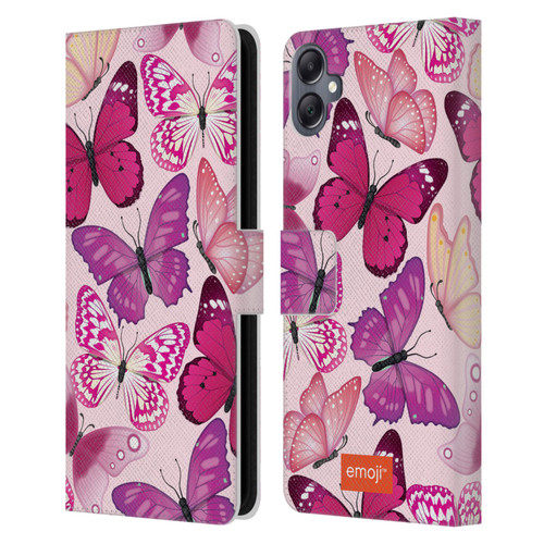 emoji® Butterflies Pink And Purple Leather Book Wallet Case Cover For Samsung Galaxy A05