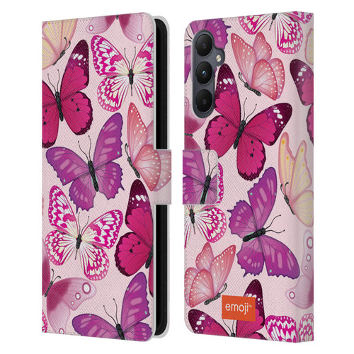 emoji® Butterflies Pink And Purple Leather Book Wallet Case Cover For Samsung Galaxy A05s