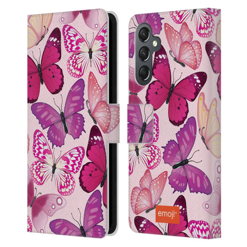 emoji® Butterflies Pink And Purple Leather Book Wallet Case Cover For Samsung Galaxy A25 5G