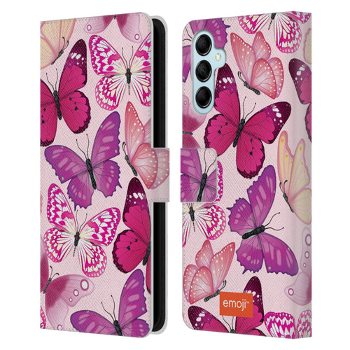 emoji® Butterflies Pink And Purple Leather Book Wallet Case Cover For Samsung Galaxy M14 5G