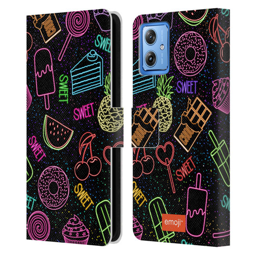 emoji® Neon Sweet Leather Book Wallet Case Cover For Motorola Moto G54 5G