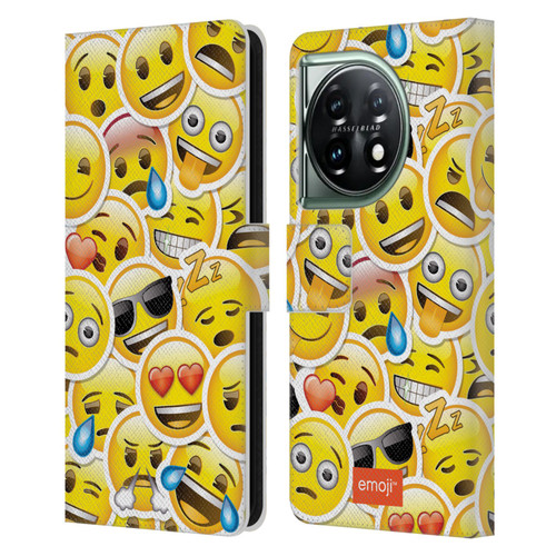 emoji® Smileys Stickers Leather Book Wallet Case Cover For OnePlus 11 5G