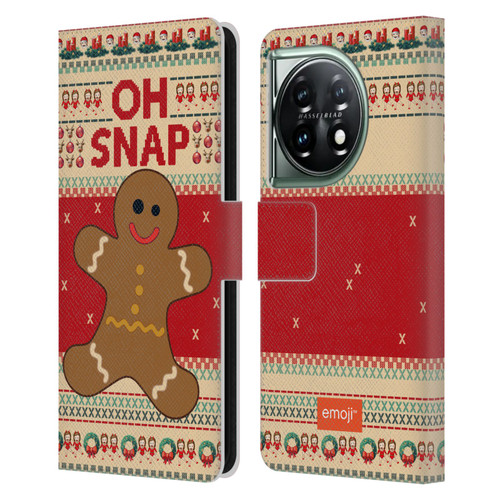 emoji® Ugly Christmas Gingerbread Leather Book Wallet Case Cover For OnePlus 11 5G