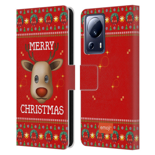 emoji® Ugly Christmas Reindeer Leather Book Wallet Case Cover For Xiaomi 13 Lite 5G