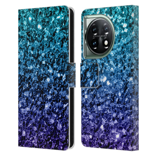 PLdesign Glitter Sparkles Aqua Blue Leather Book Wallet Case Cover For OnePlus 11 5G
