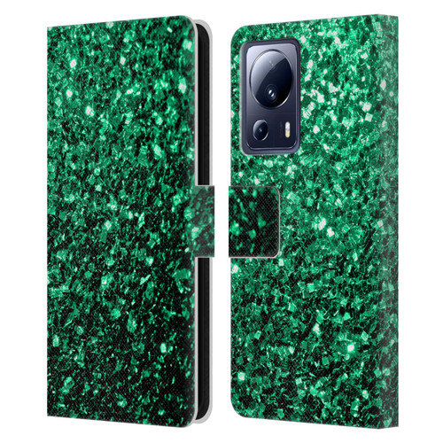 PLdesign Glitter Sparkles Emerald Green Leather Book Wallet Case Cover For Xiaomi 13 Lite 5G