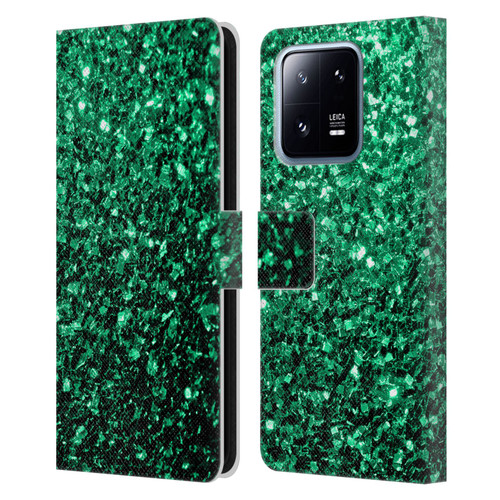 PLdesign Glitter Sparkles Emerald Green Leather Book Wallet Case Cover For Xiaomi 13 Pro 5G