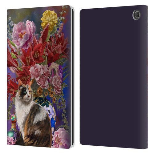 Nene Thomas Art Cat With Bouquet Of Flowers Leather Book Wallet Case Cover For Amazon Fire Max 11 2023