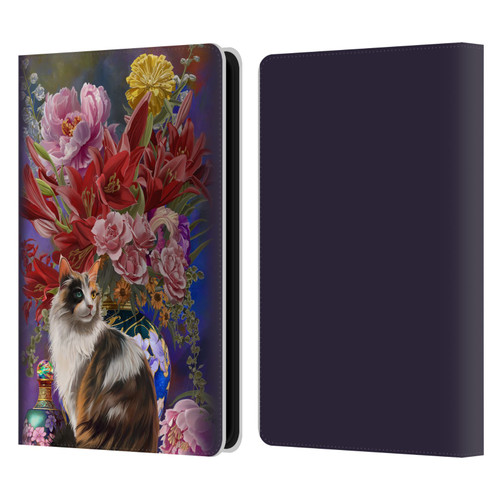 Nene Thomas Art Cat With Bouquet Of Flowers Leather Book Wallet Case Cover For Amazon Kindle Paperwhite 5 (2021)