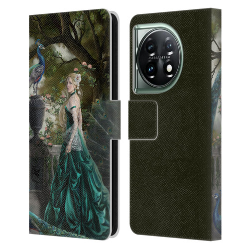 Nene Thomas Art Peacock & Princess In Emerald Leather Book Wallet Case Cover For OnePlus 11 5G