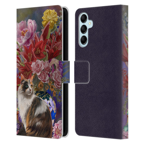 Nene Thomas Art Cat With Bouquet Of Flowers Leather Book Wallet Case Cover For Samsung Galaxy M14 5G