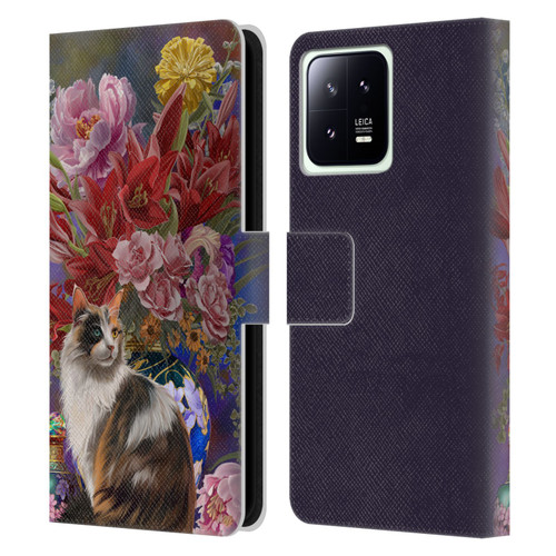 Nene Thomas Art Cat With Bouquet Of Flowers Leather Book Wallet Case Cover For Xiaomi 13 5G