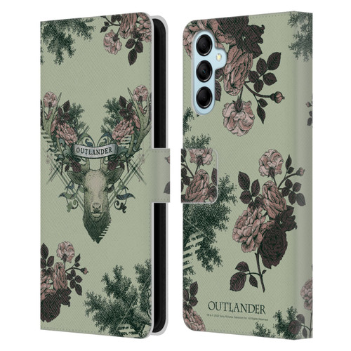 Outlander Composed Graphics Floral Deer Leather Book Wallet Case Cover For Samsung Galaxy M14 5G