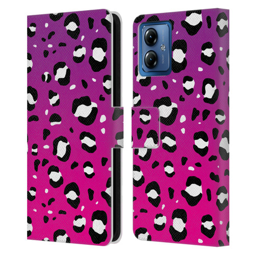 Grace Illustration Animal Prints Pink Leopard Leather Book Wallet Case Cover For Motorola Moto G14