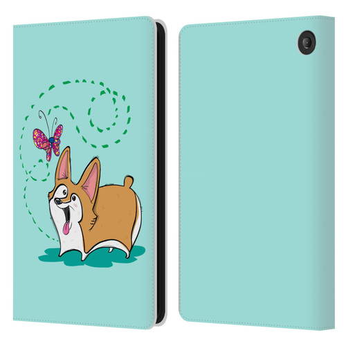 Grace Illustration Dogs Corgi Leather Book Wallet Case Cover For Amazon Fire 7 2022