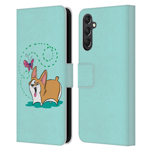 Grace Illustration Dogs Corgi Leather Book Wallet Case Cover For Samsung Galaxy A24 4G / M34 5G