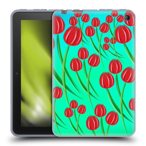 Grace Illustration Lovely Floral Red Tulips Soft Gel Case for Amazon Fire 7 2022