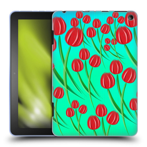 Grace Illustration Lovely Floral Red Tulips Soft Gel Case for Amazon Fire HD 8/Fire HD 8 Plus 2020