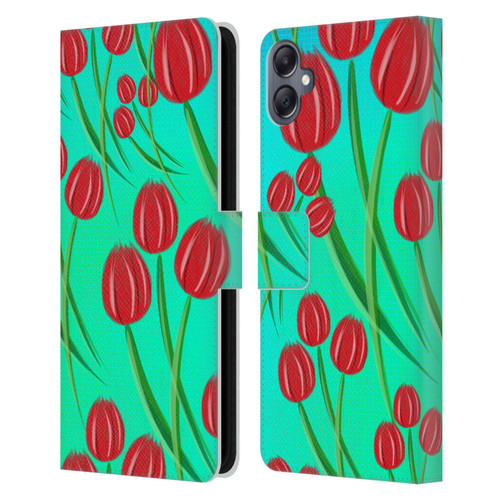 Grace Illustration Lovely Floral Red Tulips Leather Book Wallet Case Cover For Samsung Galaxy A05