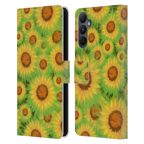 Grace Illustration Lovely Floral Sunflower Leather Book Wallet Case Cover For Samsung Galaxy A05s