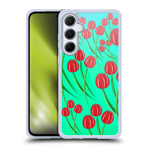 Grace Illustration Lovely Floral Red Tulips Soft Gel Case for Samsung Galaxy A55 5G