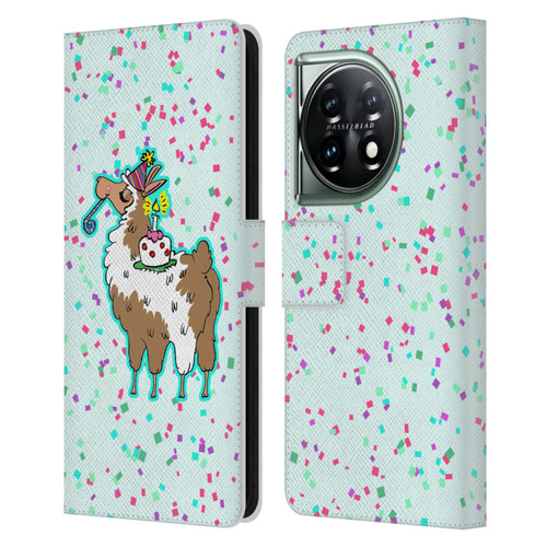 Grace Illustration Llama Birthday Leather Book Wallet Case Cover For OnePlus 11 5G